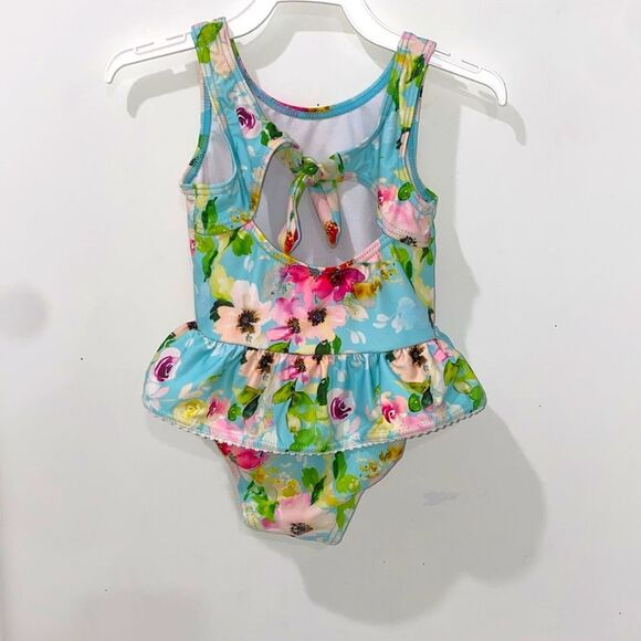 Snapper Rock Blue and Pink One Piece Swimsuit with Ruffles Size 24-36M - Picture 2 of 5